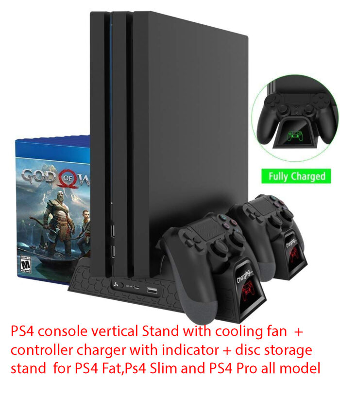 Dobe PS4/ PS4 Slim/ PS4 Pro Multifunctional Vertical Stand Cooling Fan Stand, PS4 Controller Charger with LED Indicators,Charging Dock Station with 12PCS Games Storage forPlaystation 4 PS4,PS4 Slim,PS4 Pro Console