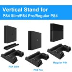 New World PS4 Slim PS4 Pro Multifunction Console Vertical Stand with Cooling Fan and Charging Dock and Disc Stand