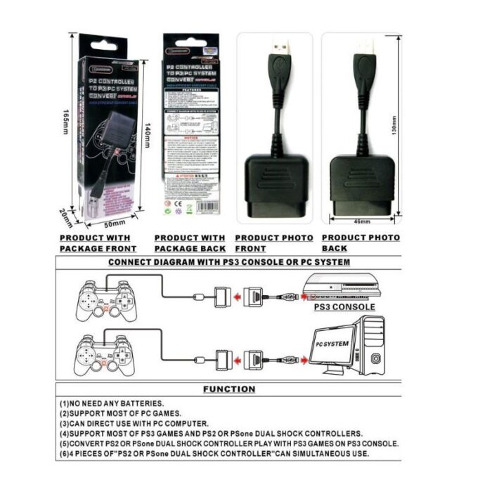 New World PS2 to PS3 PC Controller Converter Cable Cord USB Adapter for PS3 PC