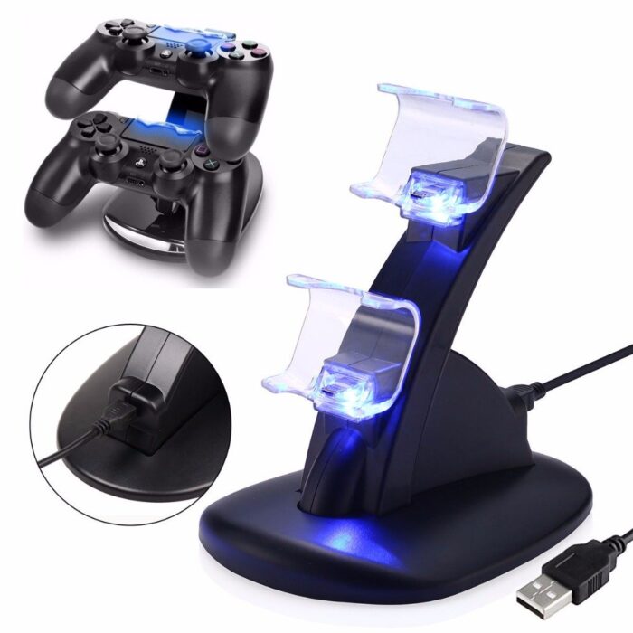 New World Dual Gaming Controller LED Charging Stand USB Charger Station for PS4 Controller (Black) [video game]