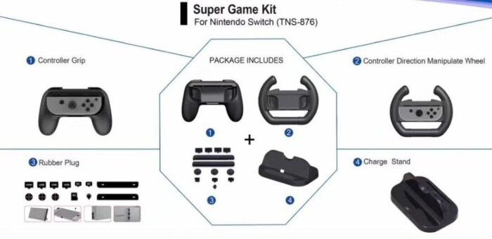 New World Dustproof Plug Charge Dock Joy Con Grips Racing Car Steering Wheel for Nintendo Switch Game Console and Controllers Accessories Kit (Black) [video game]