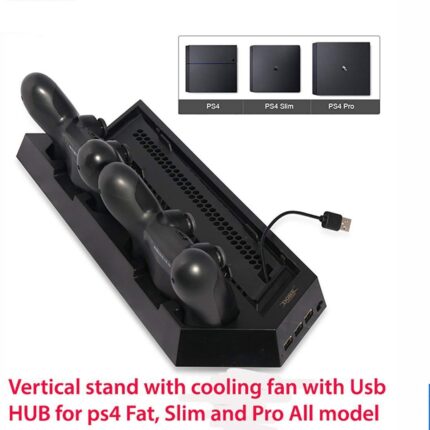 PS4 Fat PS4 SLIM PS4 Pro Vertical stand Cooling Fan USB Hub Controller Charging Dock All in One For PS4 PRO and PS4 FAT Gaming Console Only [video game]