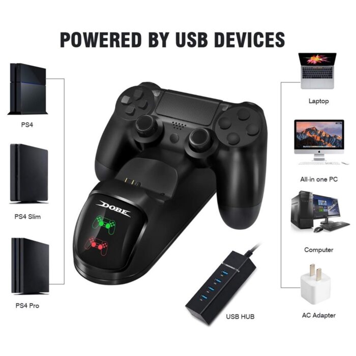 PS4 Controller Charger PS4 Charging Dock, USB Dual Charger with Charging Station Stand LED Indicator for PlayStation 4 / PS4 Pro Controller / PS4 Slim Dualshock 4 [video game]