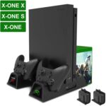 Dobe Vertical Stand Cooling Fan Controller Charging Dock Station for Microsoft Xbox One/ Xbox One S /Xbox One X Console & 2 Pack 600mAh Batteries & Game Disc Storage