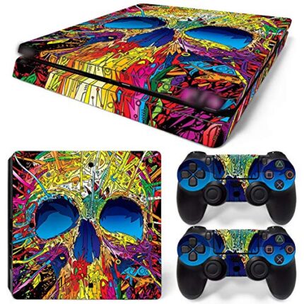 New World Skull multicolor Theme Design skin sticker for PS4 Slim Console and Controller [video game]