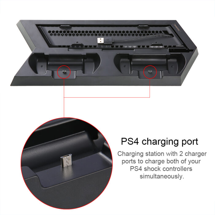 New World Vertical Stand with Cooling Fan Dual Charger Charging Dock USB Hub for PS4 Sony PS4 Fat, Slim and Pro All Model (Black) [video game]