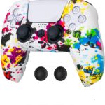 New World PS5 Controller Silicone Cover Case Controller Skin Anti Slip Protective Case Sleeve for Sony Playstation 5 DualSense Controller with Thumbgrips Free- Water Transfer Printing Multi Color