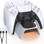 New World Upgraded PS5 Controller Charger, Playstation 5 Charging Station with LED Indicator, High Speed, Fast Charging Dock for Sony DualSense Controller, White