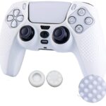 New World PS5 Controller Silicone Cover Case Anti Slip Ultra Grip Protective Case Sleeve for Sony Playstation 5 DualSense Controller With 2 PC Thumbgrips free - White