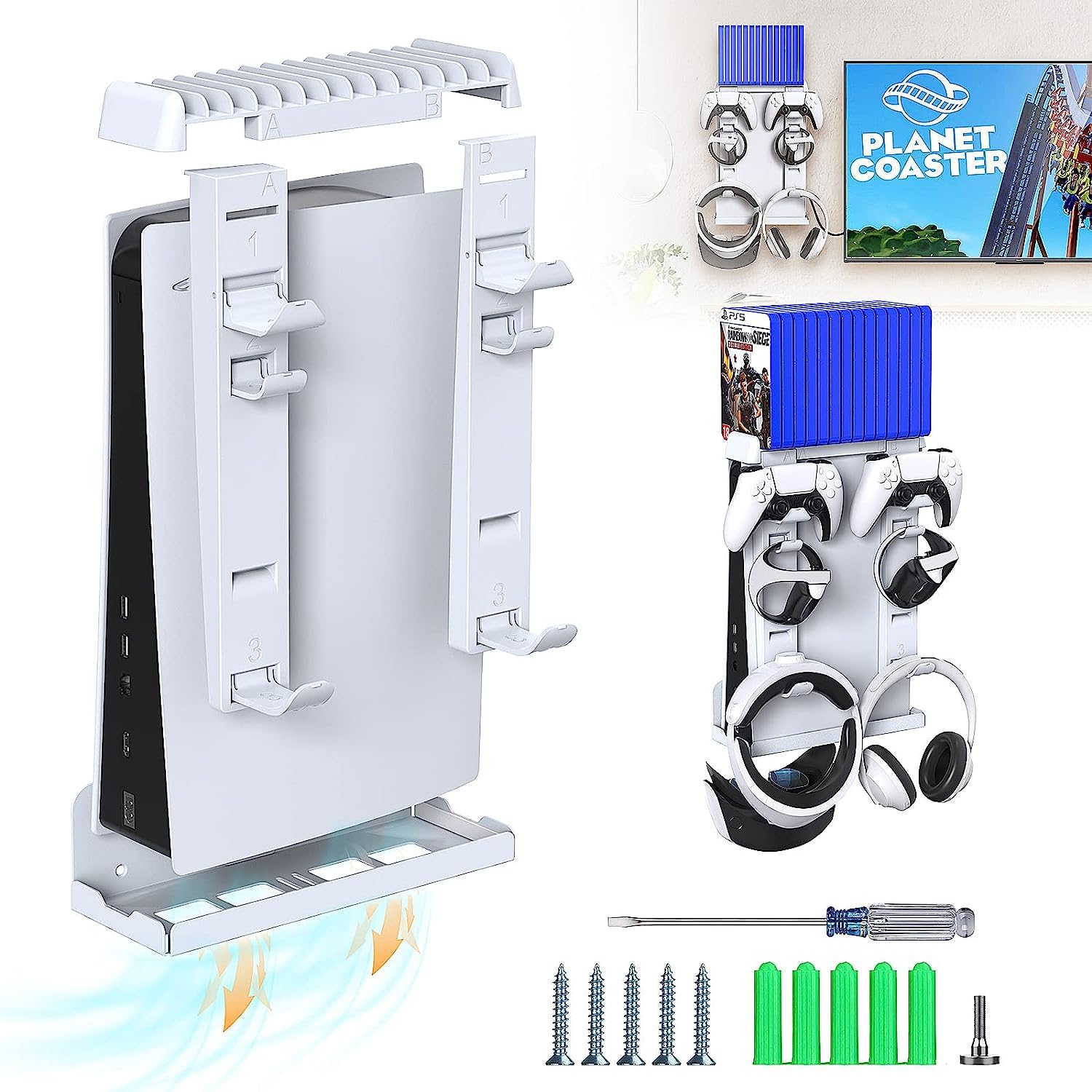  PS VR2 Wall Mount Kit, All in One Solid Metal Wall Mount Kit  for PS VR2 Headset, PS VR2 Controllers, PS5 Controllers, PS5 Headphone and  PS5 Media Remote - White 