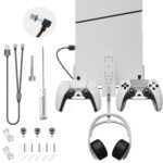New World For PS5 Slim Wall Mount kit ,Metal Wall Mount Stand Compatible with PlayStation 5 Slim Console with Ps5 Controller, Headphone and Remote Control Mount Holder (Not for Big PS5)