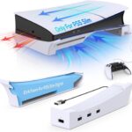 New World Horizontal Stand for PS5 Slim Console with USB Hub, Base Stand Holder Accessories Compatible with PlayStation 5 Slim Disc & Digital Edition, 1 Fast Charging & 3 Date Transfer USB 2.0 Port