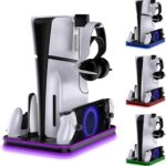 New World for PS5 / PS5 Slim Stand and Cooling Station with RGB LED Controller Charging Station for PlayStation 5 Console, PS Portal Charging Dock, Accessories PS5 / PS5 Slim with 3 Level Cooling Fan