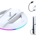 New World LED Vertical Stand for PS5 Slim Console Disc and Digital with 14 Light Mode, RGB Base Stand Replacement for Playstation 5 Slim Console with Screw ＆ USB Cable