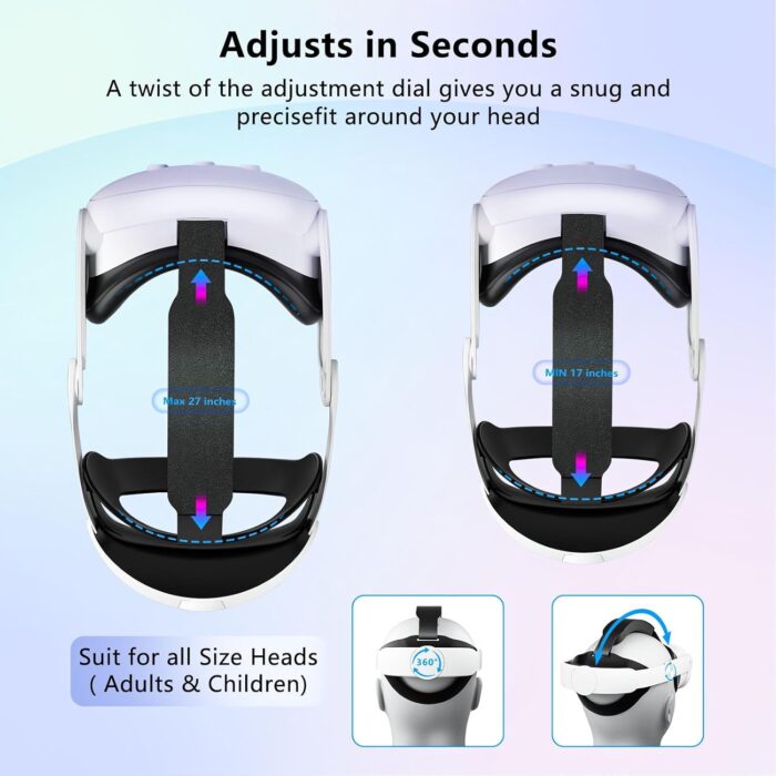 Saqico Comfort Head Strap Compatible with Meta Quest 3S and Quest 3,Adjustable Elite Strap Reduce Pressure & Balanced Weight Distribution for Oculus Quest 3/3S VR Headset Accessories- Only Headstrap - Image 4
