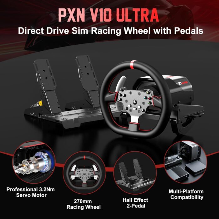 PXN V10 Ultra Direct Drive Racing Wheel, 3.2Nm Force Feedback, Hall Effect Metal Pedals With Shipping   6 month warranty - Image 4