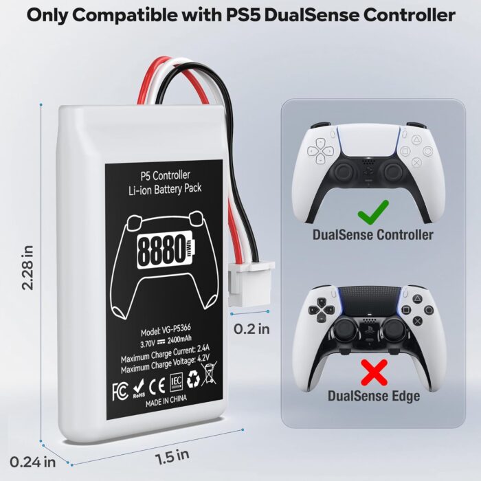 New World Replacement Battery Pack for PS5 Controller, 8880mWh High Capacity, Rechargeable Li-ion Battery Pack for PS5 Controller - 1 pc-  VG-P5366 - Image 2