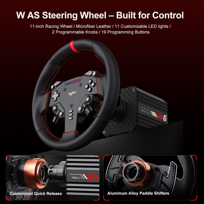 PXN VD6 Bundle: Racing Wheel and Pedals, 6 Nm Direct Drive Force Feedback | Servo Motor, W AS Steering Wheel, Hall Effect 2-Pedal Set, and Clamp – Professional Sim Racing Setup for Windows PC (7–11)- 6 month warranty - Image 9