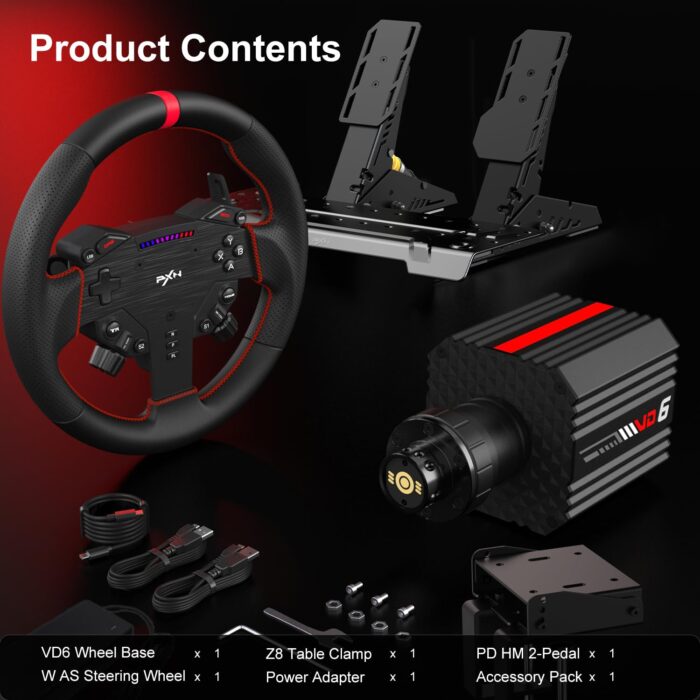 PXN VD6 Bundle: Racing Wheel and Pedals, 6 Nm Direct Drive Force Feedback | Servo Motor, W AS Steering Wheel, Hall Effect 2-Pedal Set, and Clamp – Professional Sim Racing Setup for Windows PC (7–11)- 6 month warranty - Image 8